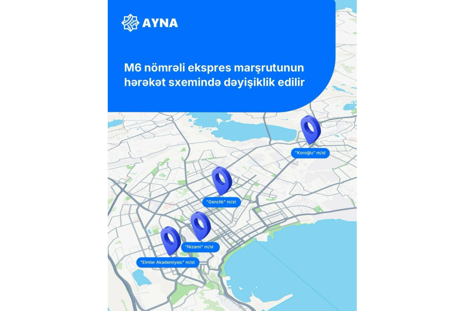 M6 nömrəli ekspres marşrutunun hərəkət sxemində 